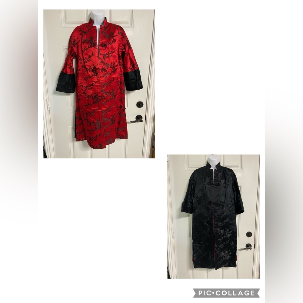 Black/Red REVERSIBLE Floral Embroidered KIMONO Coat